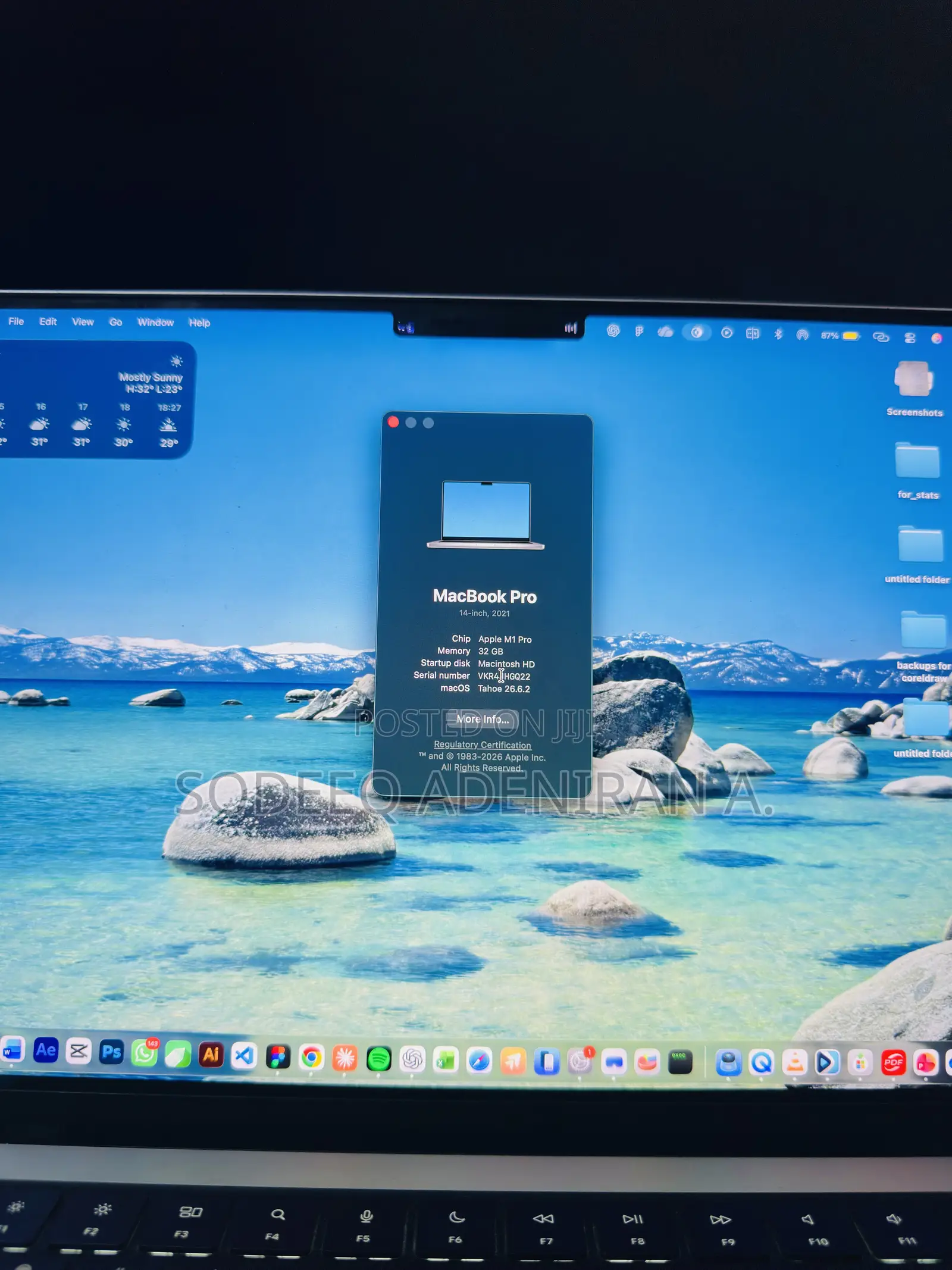 Laptop Apple 32GB Apple M1 Pro SSD 512GB