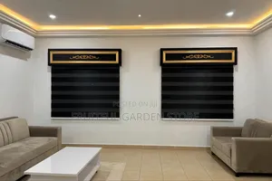Luxury Plain Black Day & Night Blind With Gold Pelmet Board