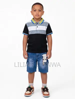Original OVS Boys Polo Shirt +EB Cargo Denim Jean Shorts Combo-Age 5/6