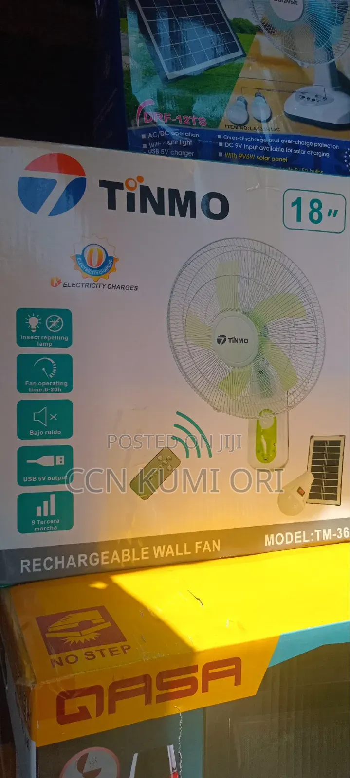 Tinmo 18-Inch Rechargeable Wall Fan. Remote Control and Panel
