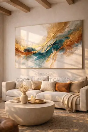 Luxury Abstract Gold and Teal Canvas Artwork