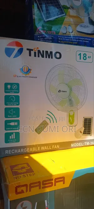 Tinmo 18-Inch Rechargeable Wall Fan. Remote Control and Panel