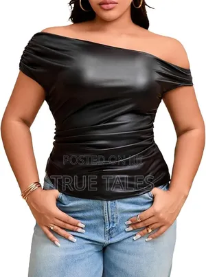 Women's Leather Body Con Ruched Off Shoulder Top Sizes 6,8,10