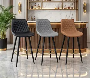 Luxury Diamond-Quilted Bar Stools With Gold Footrest Accent