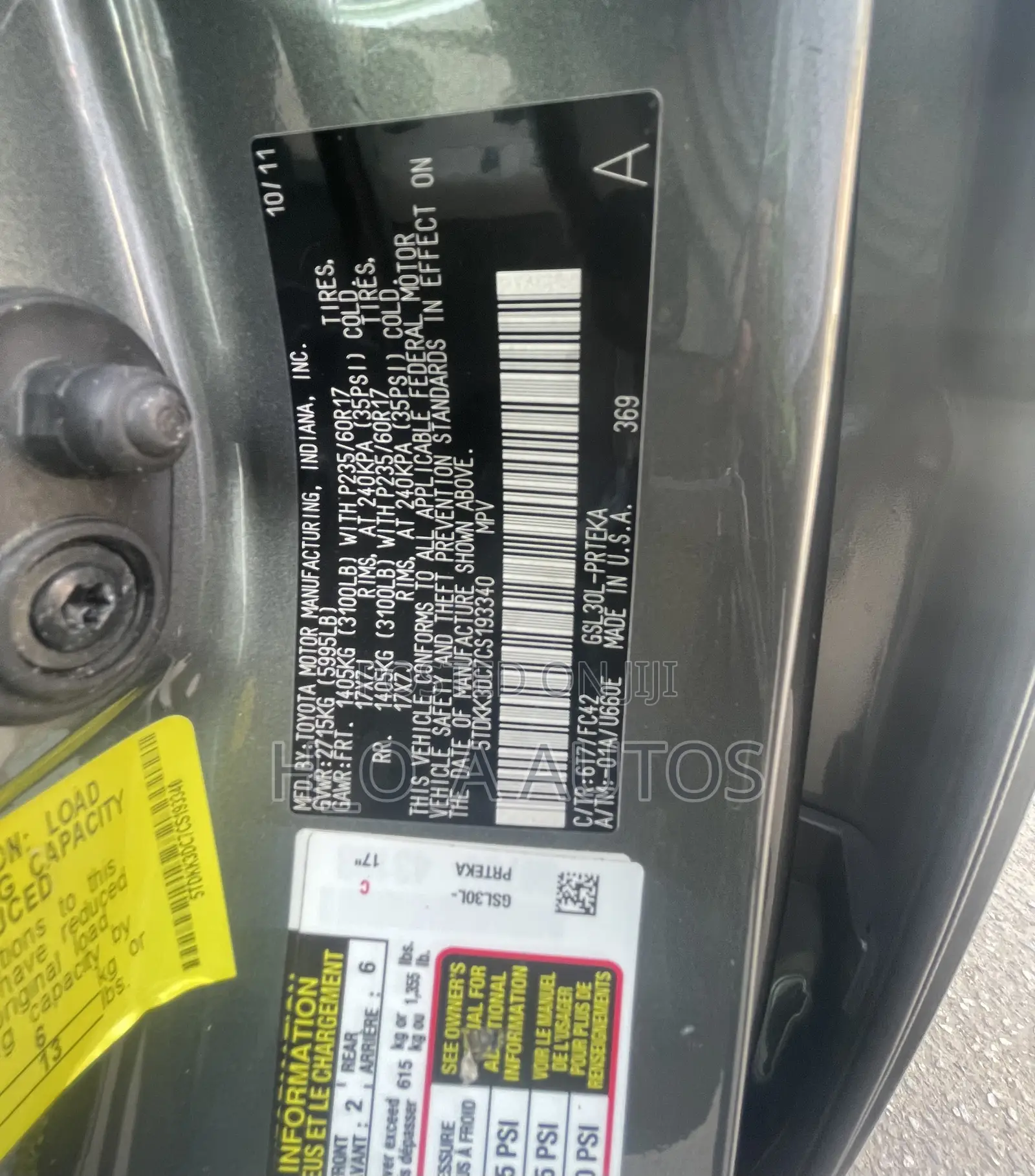 Toyota Sienna LE 7 Passenger 2012 Green