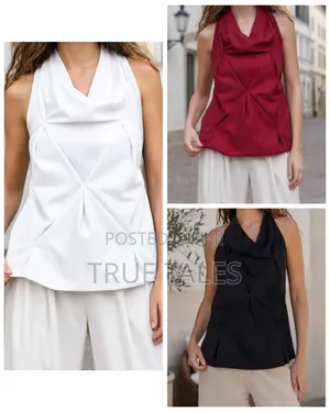 Women Halter Cowl Neck Backless Tie-Up Pleated Topsizes 6,8,10
