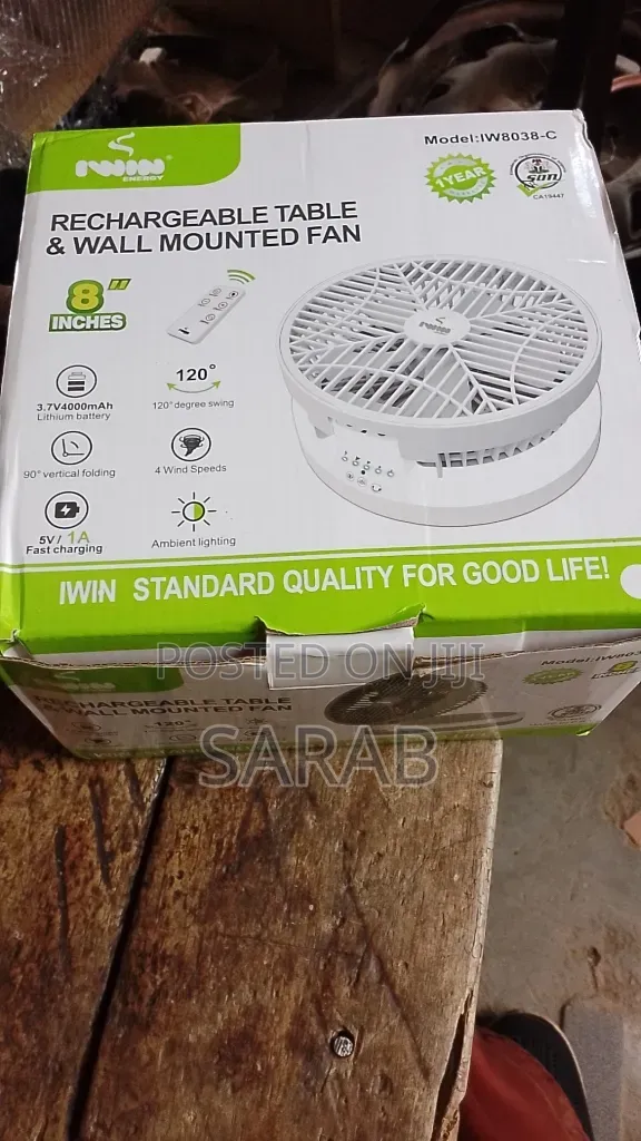 Iwin Rechargeable Table and Wall Mounted Fan
