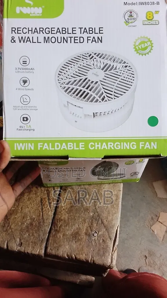 Iwin Rechargeable Table and Wall Mounted Fan