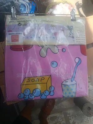 SweetHome Pink Shower Curtain With Soap & Toothbrush Design 100% Poly.
