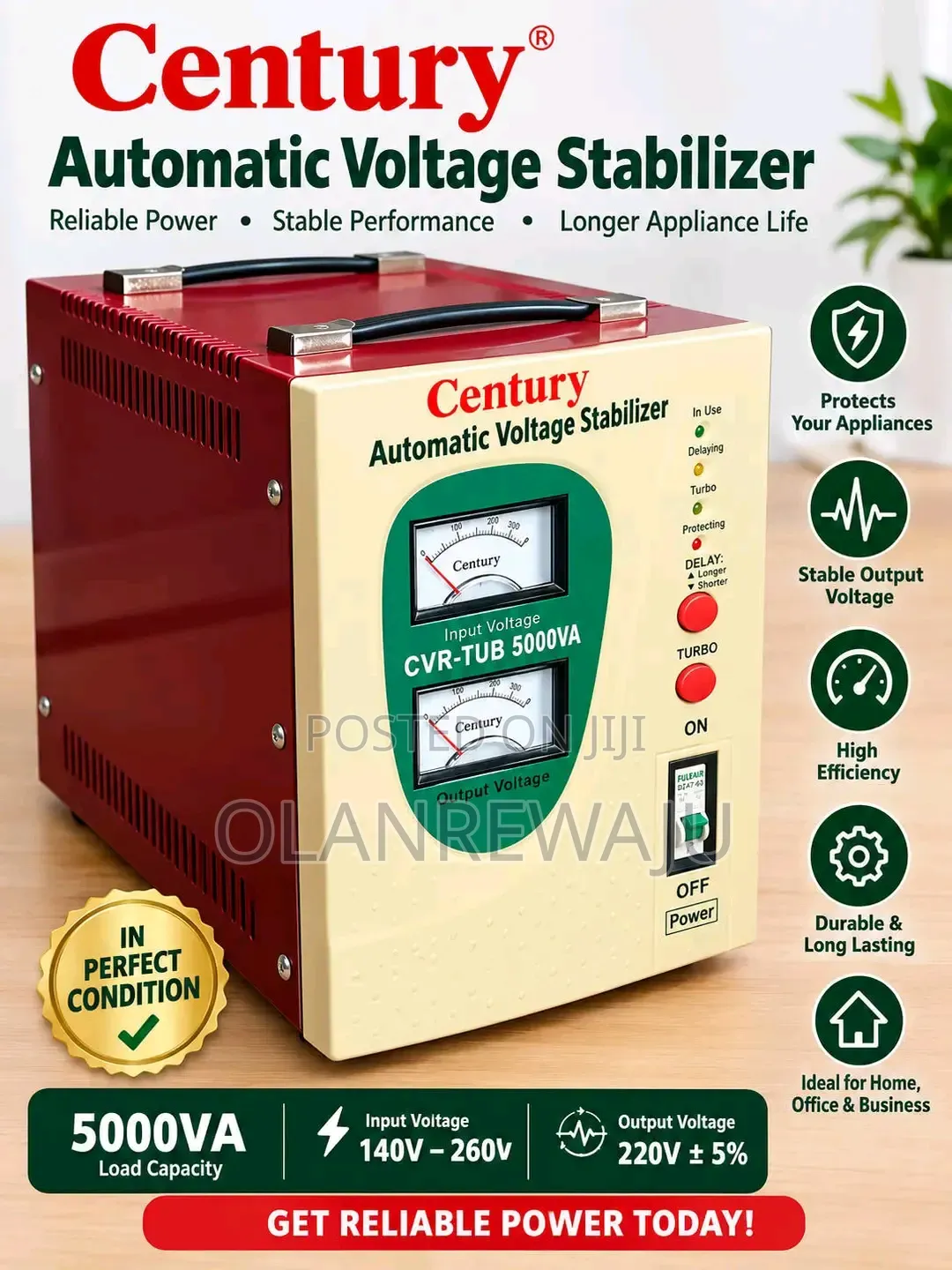 Century 5000VA Automatic Voltage Stabilizer – Good Working Condition