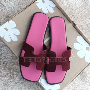 Burgundy Suede & Pink H- Leather Slide Slippers