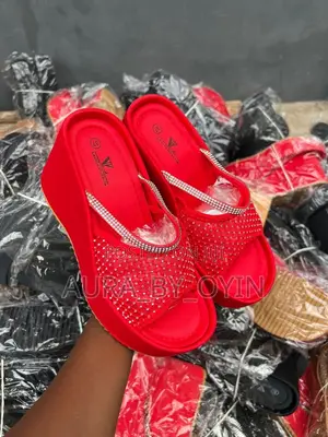 Rhinestone Wedge Platform Slides