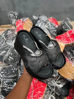 Rhinestone Wedge Platform Slides