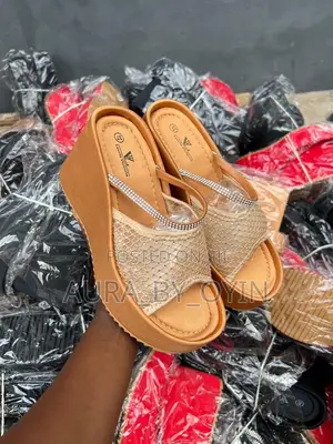 Rhinestone Wedge Platform Slides