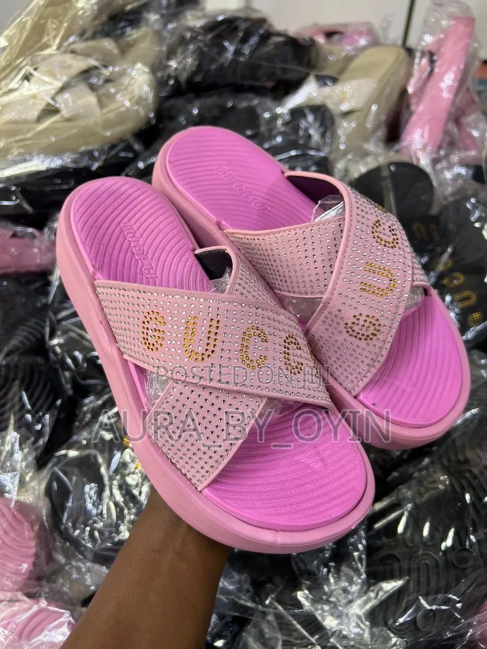 Luofu Embellished Cross-Strap Platform Slides