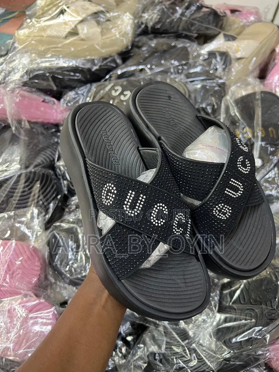 Luofu Embellished Cross-Strap Platform Slides