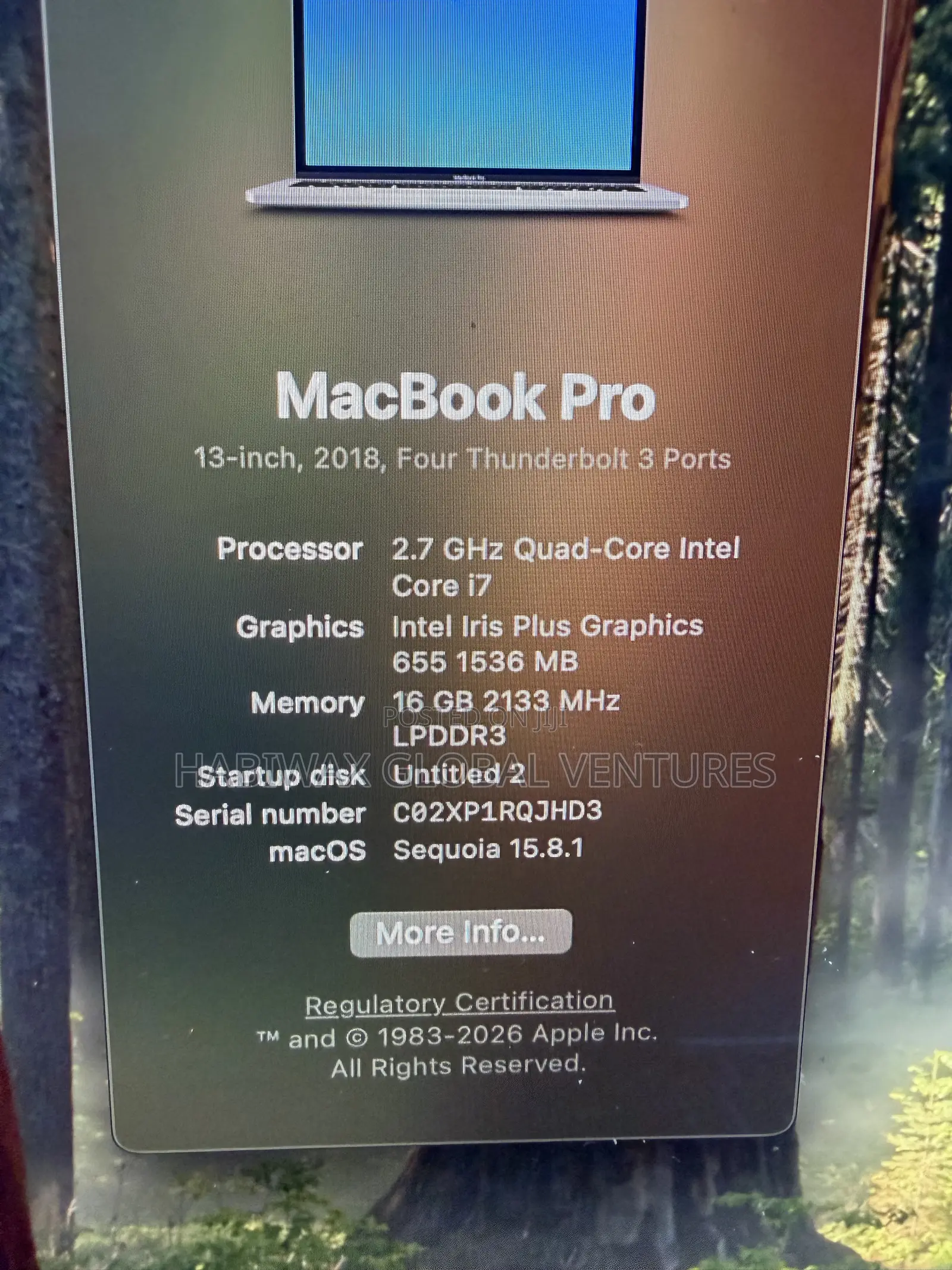 Laptop Apple MacBook 2018 16GB Intel Core i7 SSD 512GB