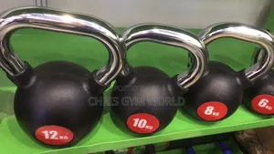 Set of Rubber-Coated Cast Iron Kettlebells With Chrome Handles