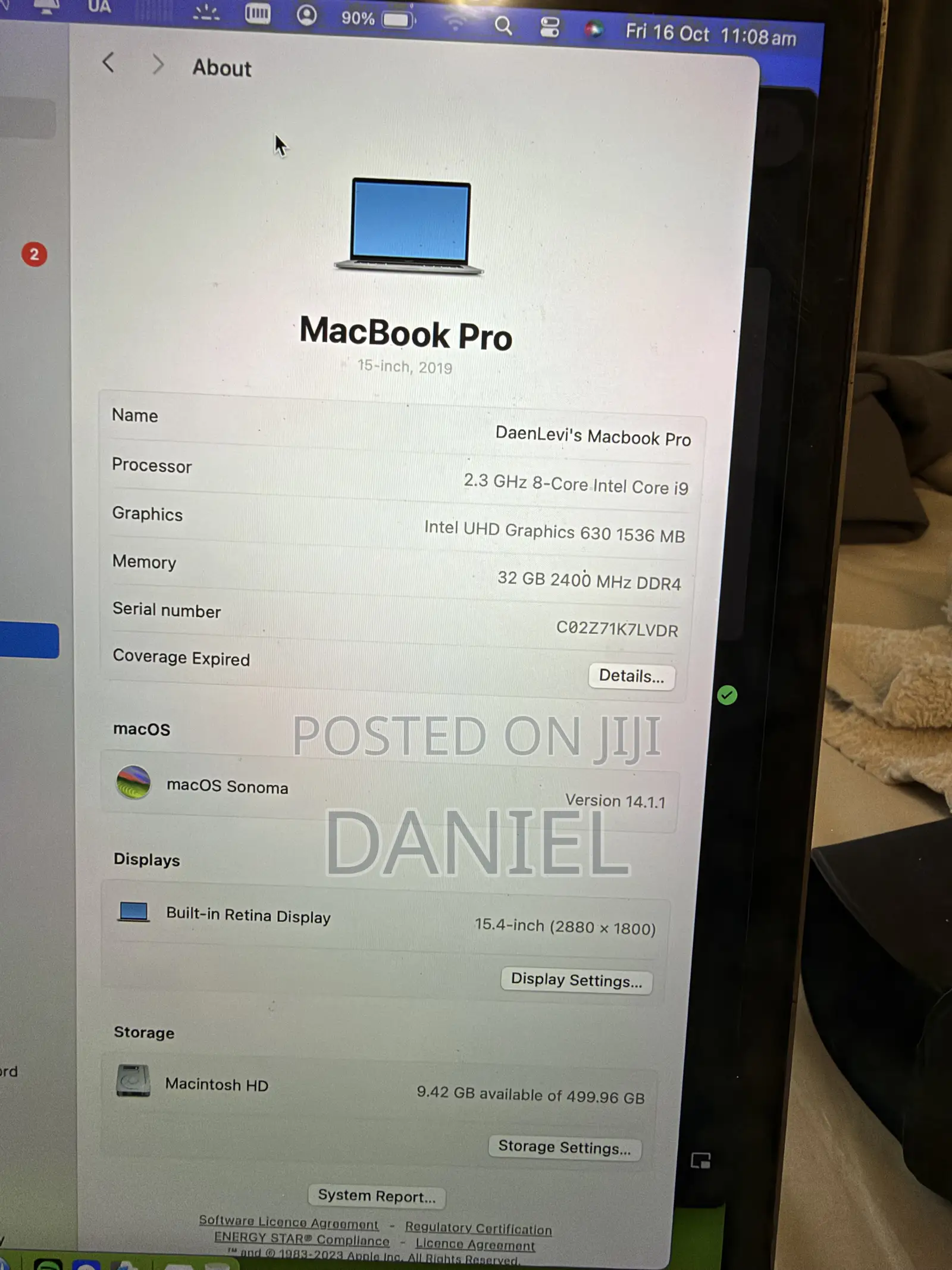 Laptop Apple MacBook Pro 2019 32GB Intel Core i9 SSD 512GB
