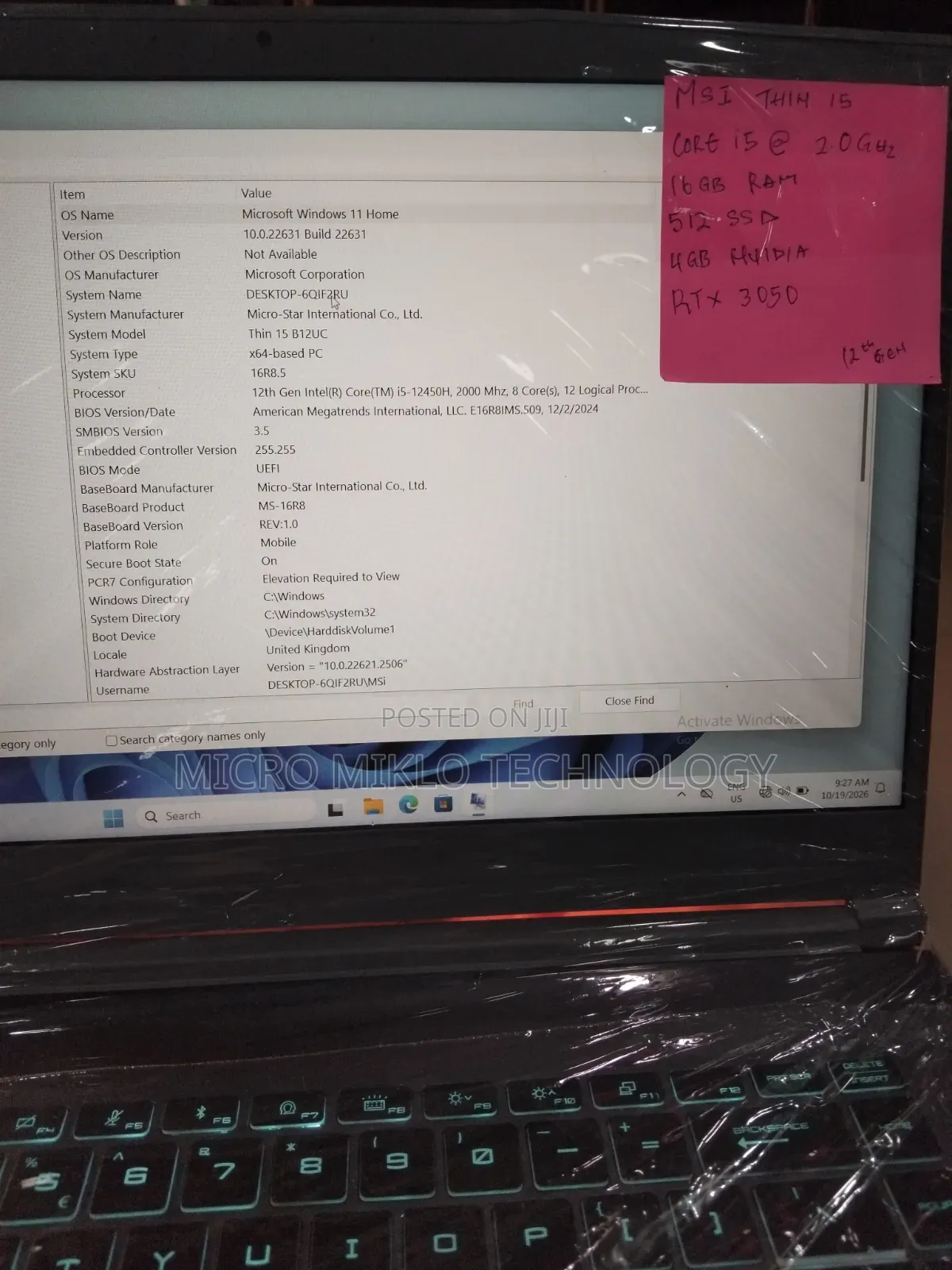 Laptop MSI GF75 Thin 1GB Intel Core i5 SSD 512GB