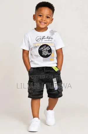TITLE: Boys White Tee + Black Cargo Short Set - 2 Years 30M