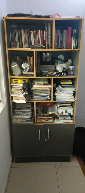 Used Multi-Tier Wooden Bookshelf With 2-Door Lower Cabinet