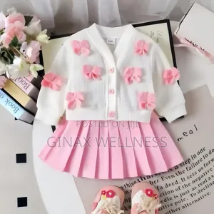 Baby Girls' 2-Piece Pleated Skirt & Knitted Cardigan Set (6–12 Months)