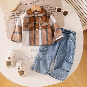 Baby Boys 2-Piece Plaid Shirt & Denim Cargo Jeans Outfit (6–12 Months)