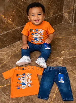 TITLE: Boys Orange Bear T-Shirt +NEXT Blue Jeans 2pcs Set- 9-12 Months