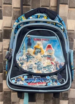 Smurfs Cartoon School Backpack for Kids – Blue & Black