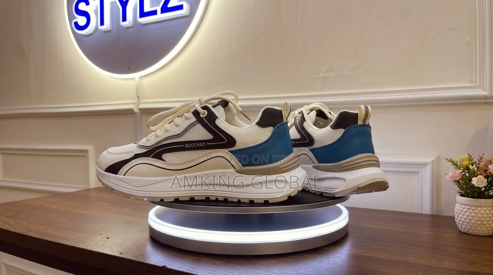 Premium Chunky Sneakers - White/Brown/Blue