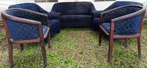 026 5-Piece Patterned Navy Blue & Wood Living Room Conversation Set