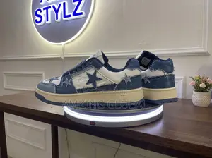 Premium Blue Denim & White Star Sneakers - AMK STYLZ