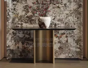 Unique Gold Base Console Table With Marble Top