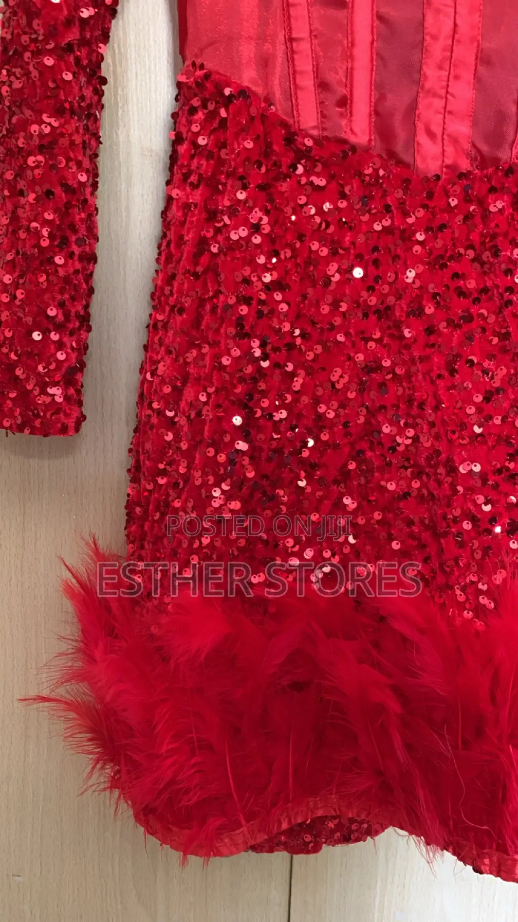 Red Sequin Corset Dinner Gown.