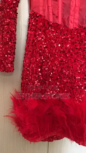 Red Sequin Corset Dinner Gown.