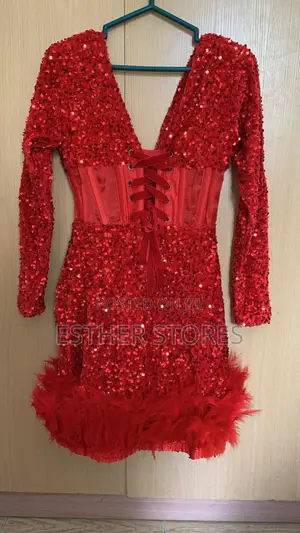 Red Sequin Corset Dinner Gown.