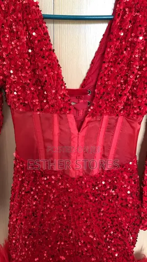 Red Sequin Corset Dinner Gown.