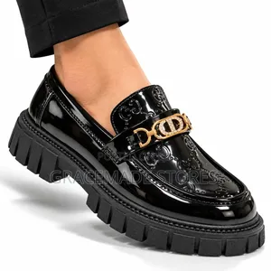 Kids Boys Girls Platform Chunky Loafers – Black Slip-on Shoes