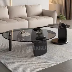 2 in 1 Marble Glass Twin Center Table With Drawer