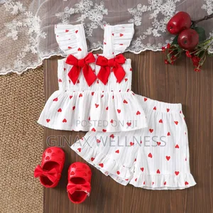 Baby Girl 2-Piece Heart Print Ruffle Top and Shorts Outfit (0-12m)