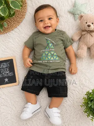 TITLE: Boys Green Graphic Tee + Black Cargo Short Set - 6/9m