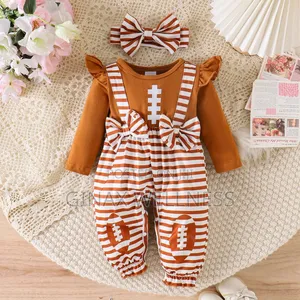 Baby Girl Brown Striped Long Sleeve Jumpsuit With Headband (0–9Months)