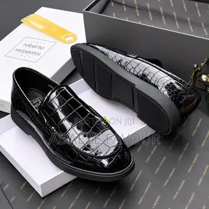 Men’s Glossy Black Loafers – Roberto Serpentini Luxury Dress Shoes