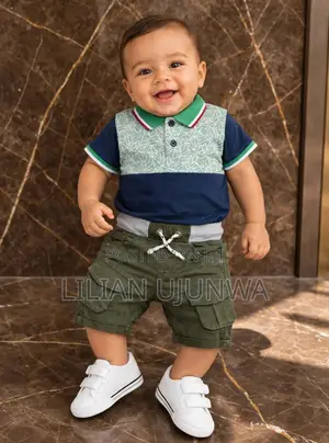TITLE: Baby Boy Polo Shirt + Green Cargo Short Set - 6 Months