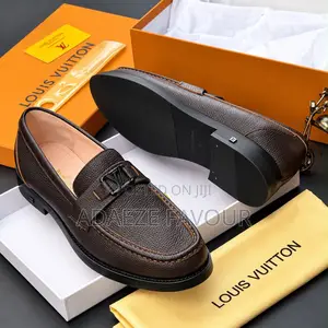 Men’s Brown Louis Vuitton-Style Leather Loafers With LV Buckle