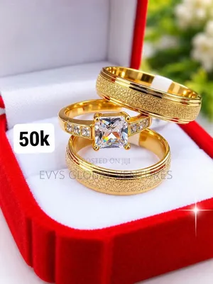 Stainless Steel Gold Plated Wedding Ring - 3 Piece