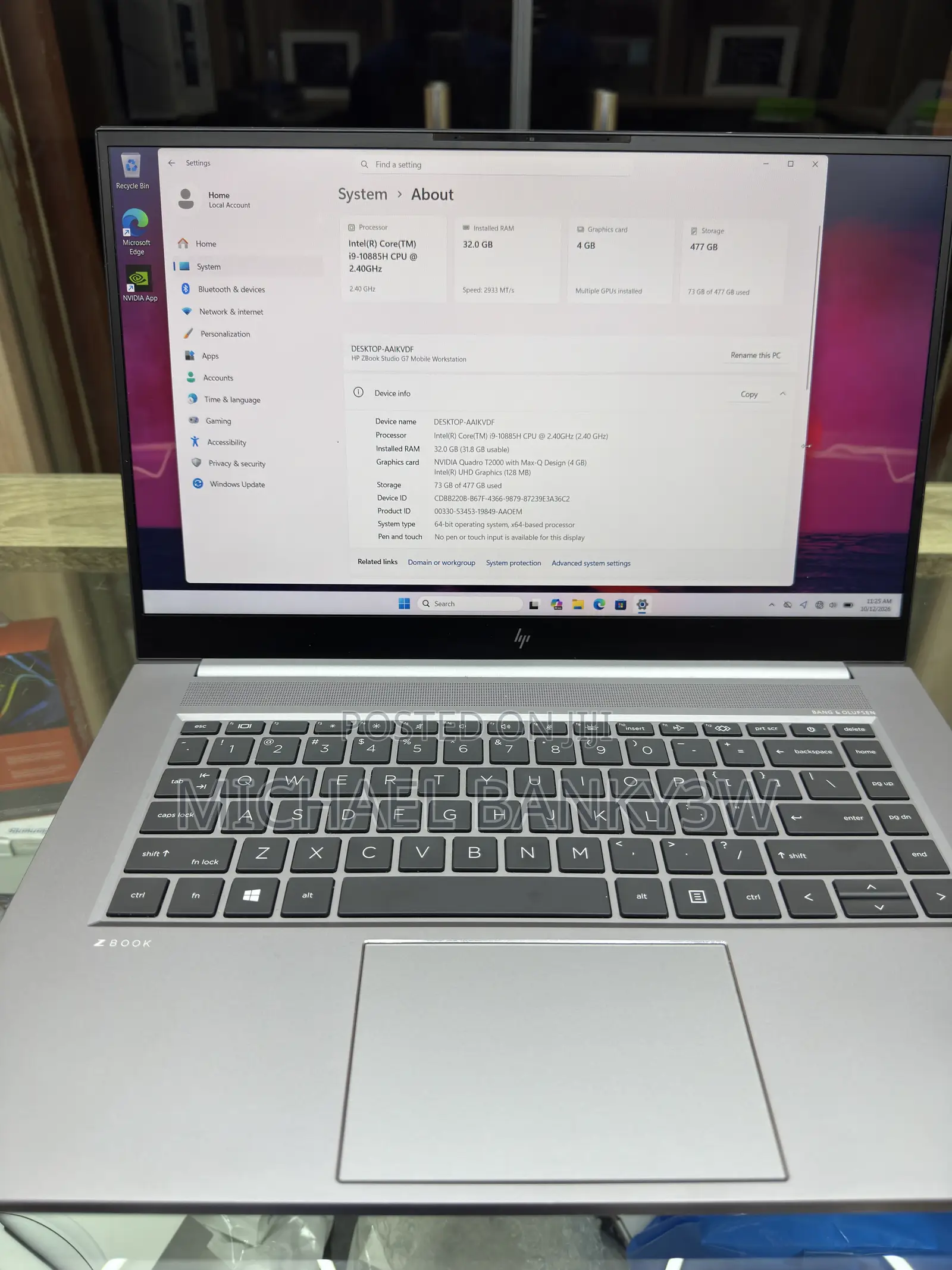 Laptop HP Zbook Studio G7 32GB Intel Core i9 SSD 512GB