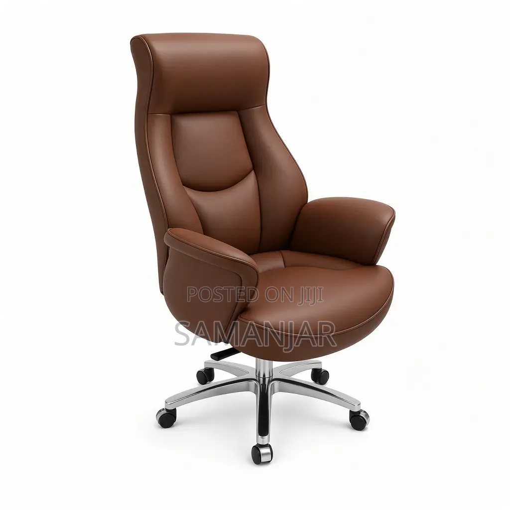 High-Back Leather Office Chair With Padded Armrests
