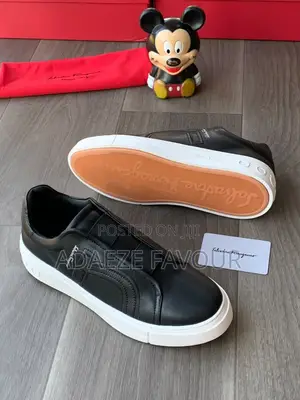 Men’s Black Salvatore Ferragamo Slip-on Sneakers With White Sole
